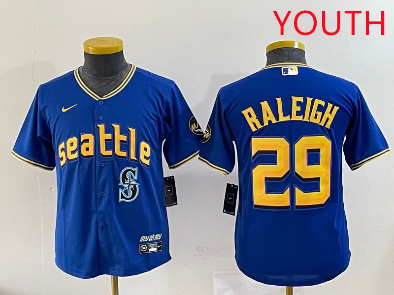 Youth Seattle Mariners 29 Raleigh Blue City Edition 2025 Nike MLB Jersey style 8
